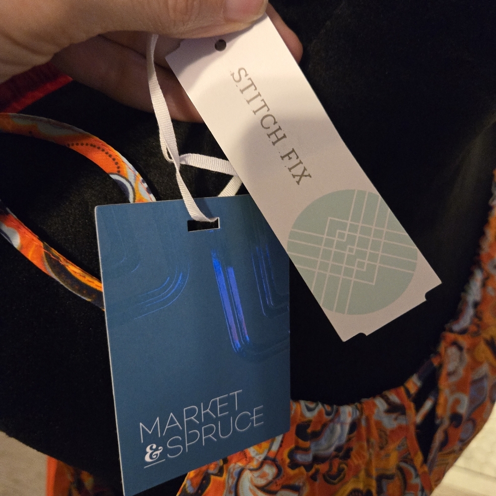 Stitch Fix Market & Spruce XXL orange paisley spaghetti strap tank top blouse - Picture 6 of 7